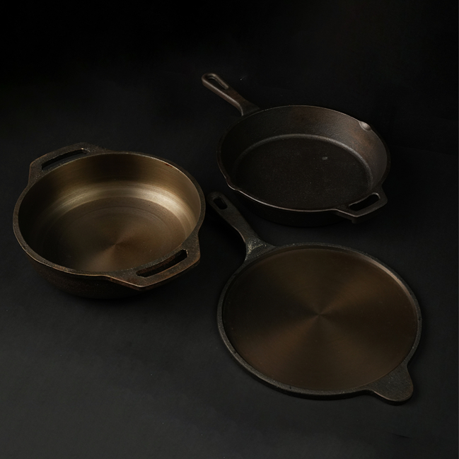 Handmade Cast Iron Combo (Kadai + Roti/ Dosa Tawa + Skillet)