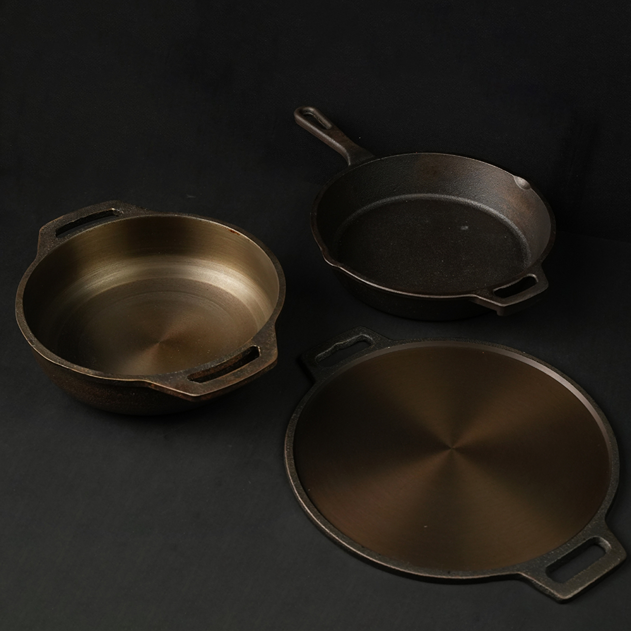 Handmade Cast Iron Combo (Kadai + Dosa Tawa + Skillet)