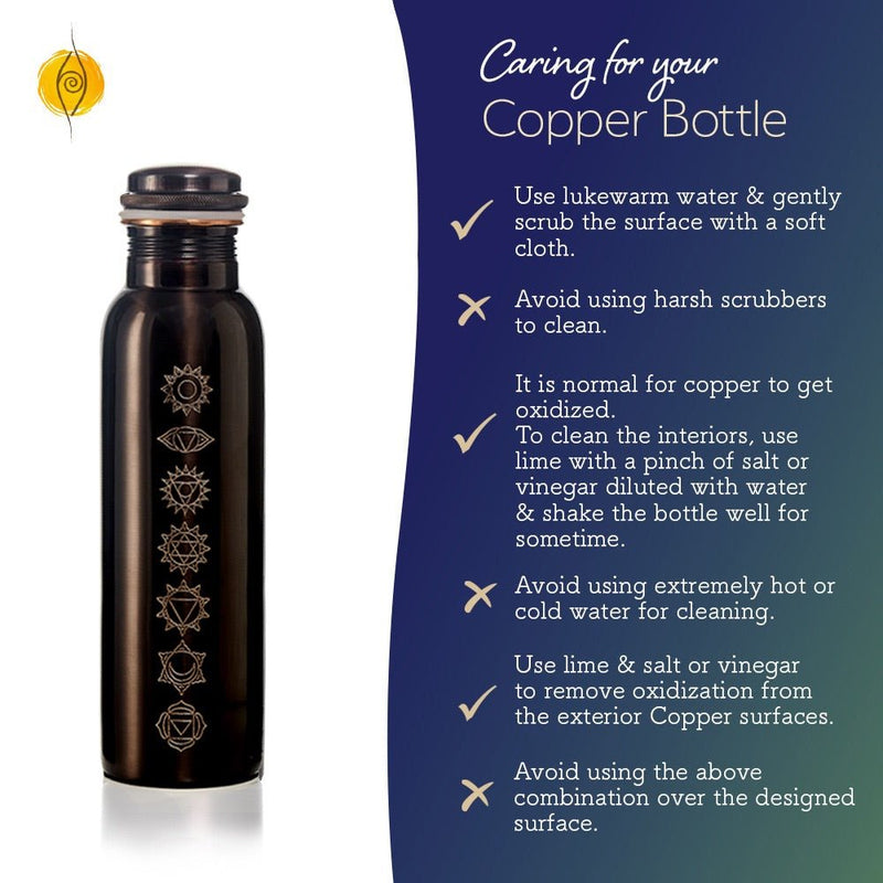 7 Chakra Vintage Copper Water Bottle with Cleaning Brush| 1 Litre | Verified Sustainable Bottles & Sippers on Brown Living™