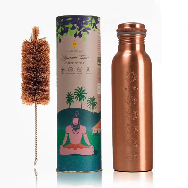 7 Chakras Copper Plain Bottle - 500 ml with Brush | Verified Sustainable Bottles & Sippers on Brown Living™