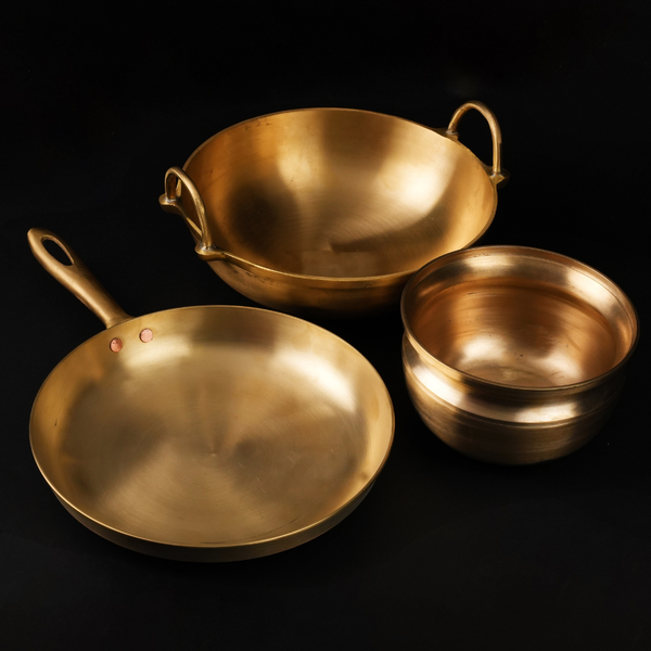 Traditional Bronze/ Kansa Combo (Kadai+ Sauté Pan+ Pana)