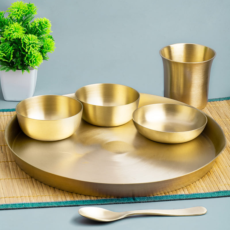 Matt Finish Handmade Bronze Thali Plate- Complete Set