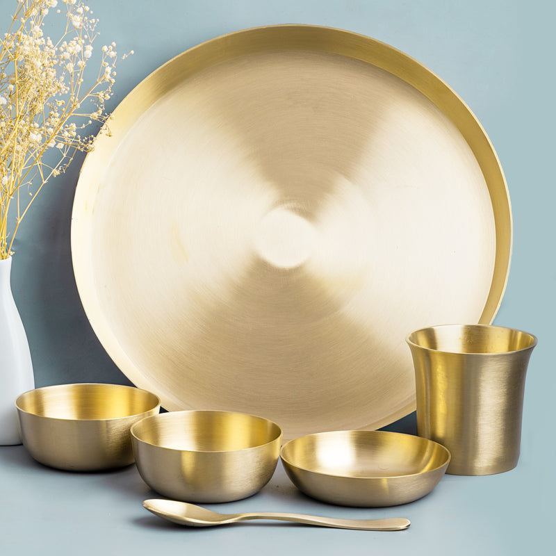 Matt Finish Handmade Bronze Thali Plate- Complete Set