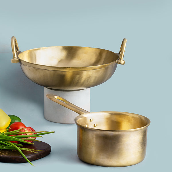 Bronze/ Kansa Handmade Combo (Kadai + Milk Sauce Pan)