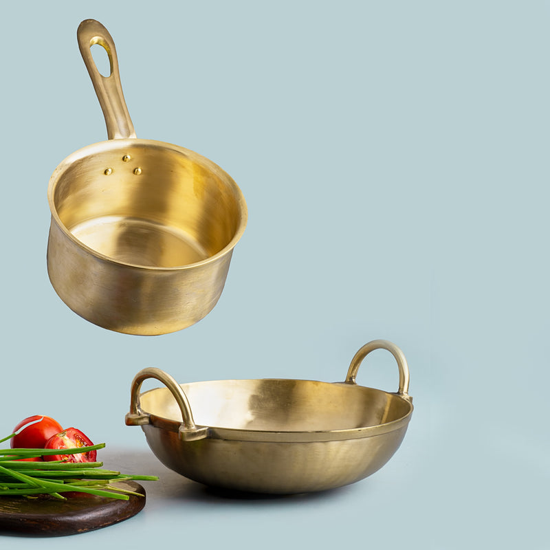 Bronze/ Kansa Handmade Combo (Kadai + Milk Sauce Pan)