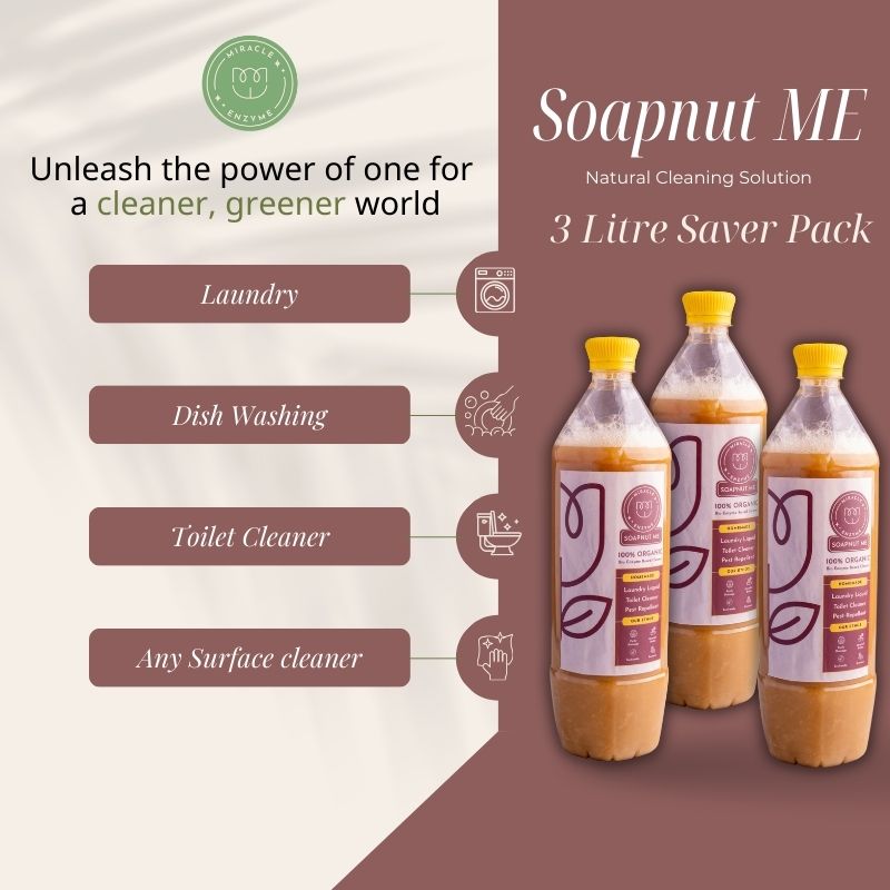 Pack of 3 Soapnut ME (1 litre each) for Laundry, Utensil, Toilet Cleaning