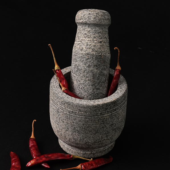 Premium Handmade Uthukuli Stone Mortar And Pestle- Medium