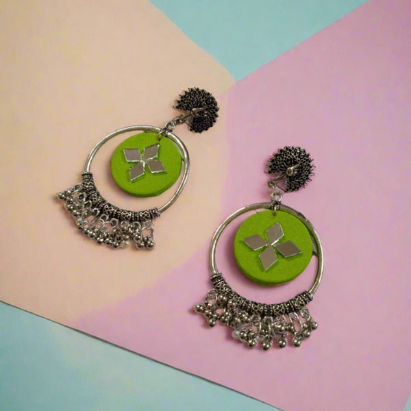 Light Green Oxidized Jhumka Bali Earrings