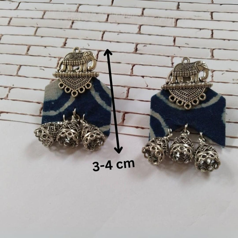 Indigo Blue Printed Elephant Charm Earrings For Women