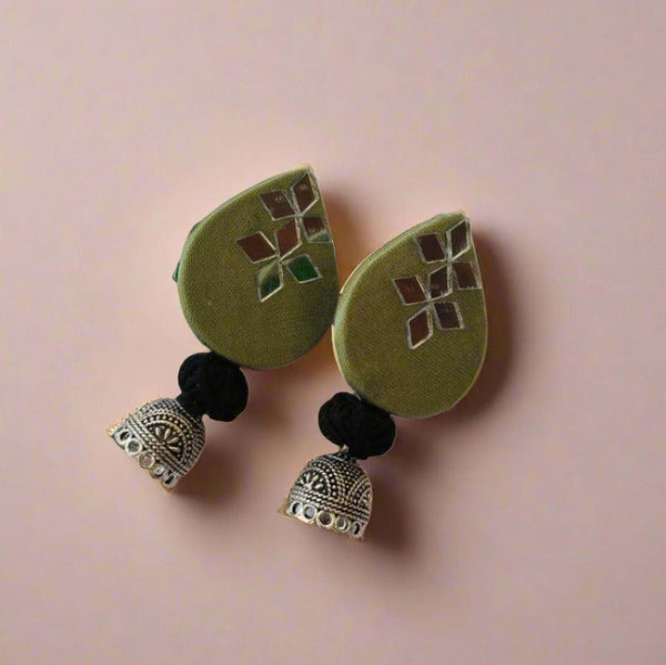 Light Green Ethnic Mirror Earrings