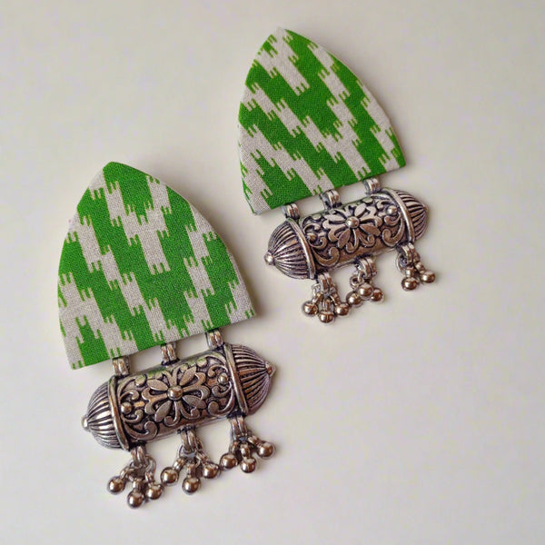 Light Green Printed Fabric Ghungroo Earrings