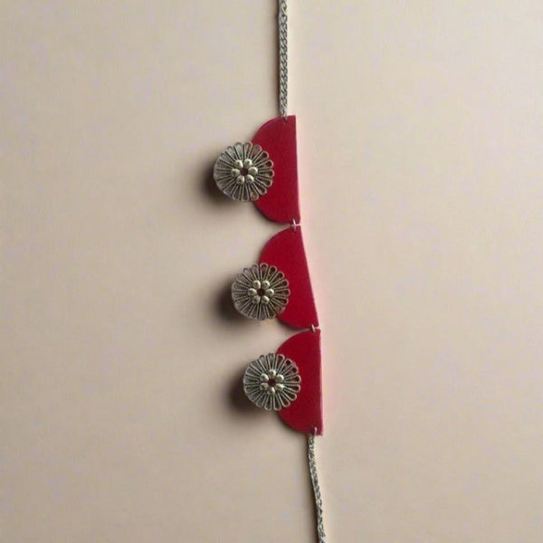 Red and Oxidised Silver Choker for Women