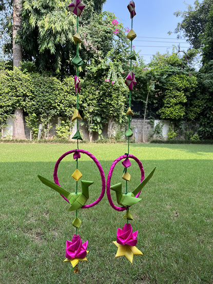 Handmade Palm Leaf Parrot In Ring Hanging I Diwali Decoration I Set of 2