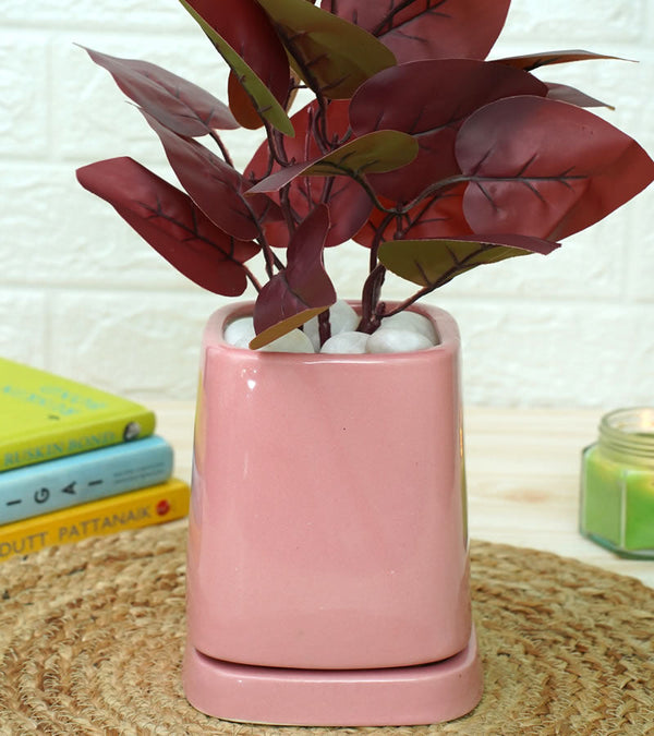 Tower Ceramic Pot - Pink 14 x 13 cm