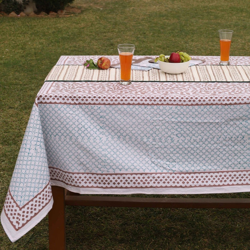 Abstract Leaf Brown and White Table Cover | Verified Sustainable Table Linens on Brown Living™