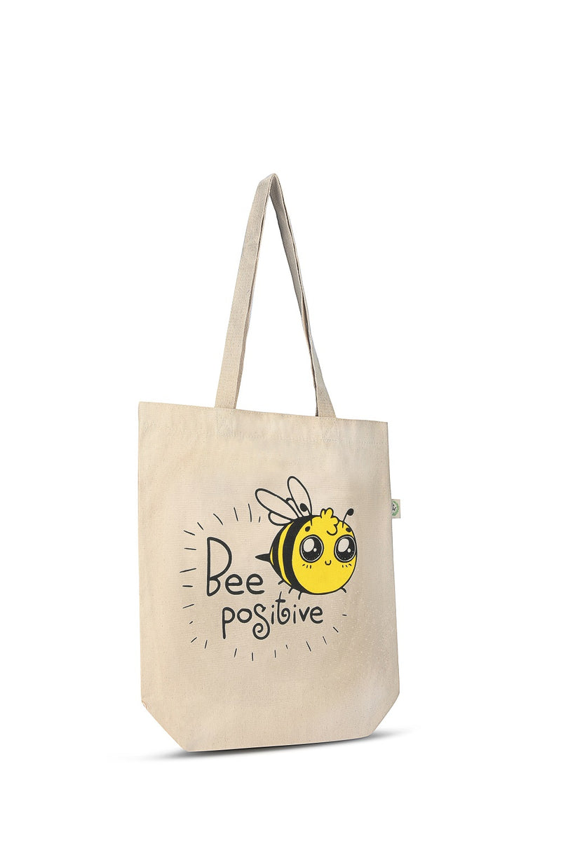 Premium Cotton Canvas Tote Bag- Be Positive White