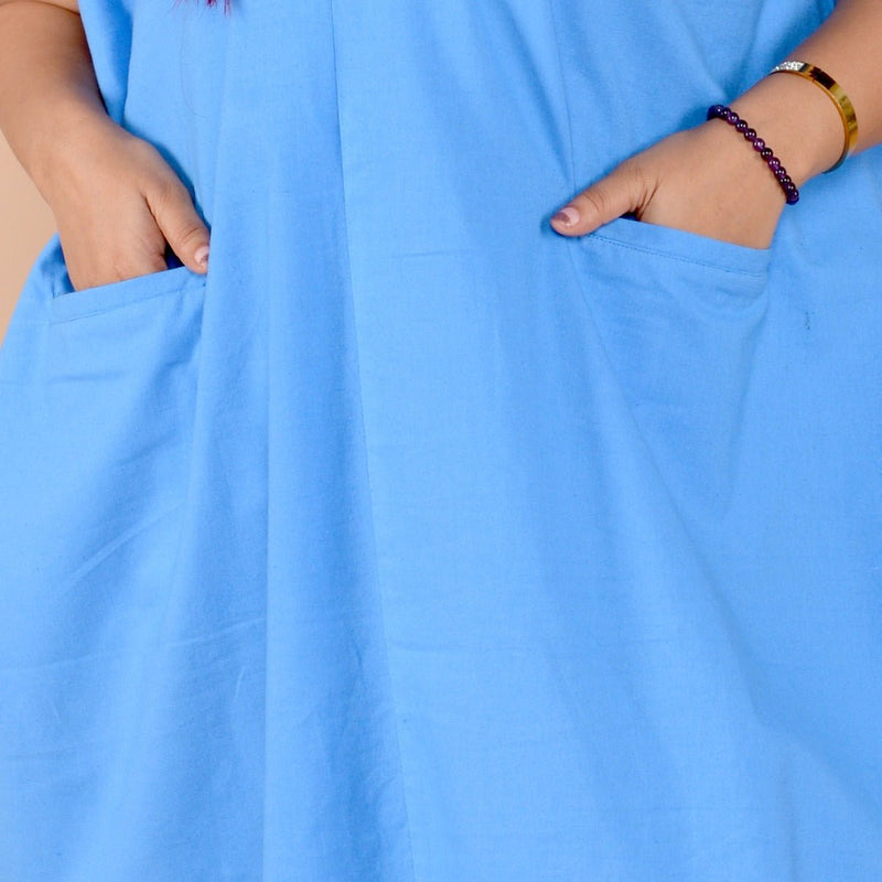 Ahana Sleevless Oversized Handloom Cotton Dress Blue | Verified Sustainable Womens Dress on Brown Living™