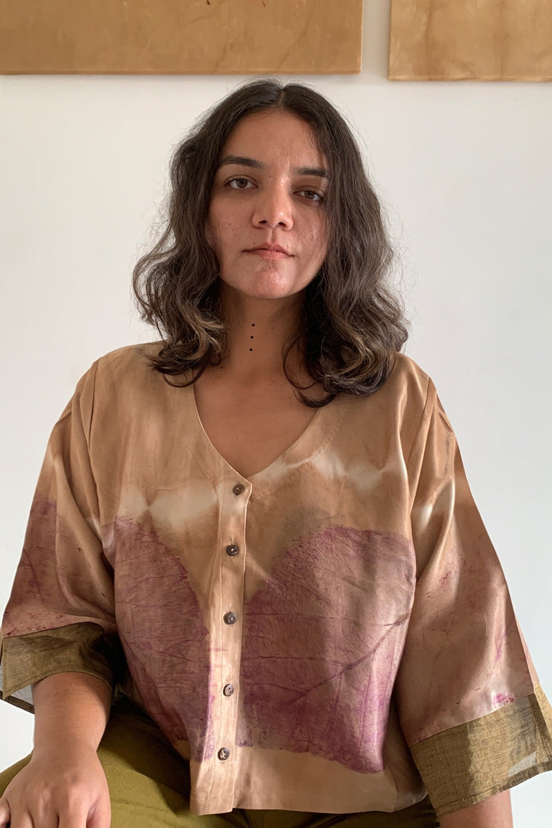 Akaar Naturally Dyed Handcrafted With Gold Zari Cuff- Peach | Verified Sustainable Womens Shirt on Brown Living™