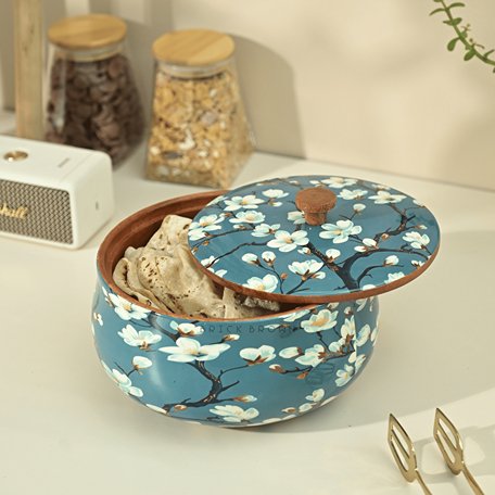 Almond Blossoms - Handcrafted Roti Box | Made with Mango Wood | Verified Sustainable Containers on Brown Living™