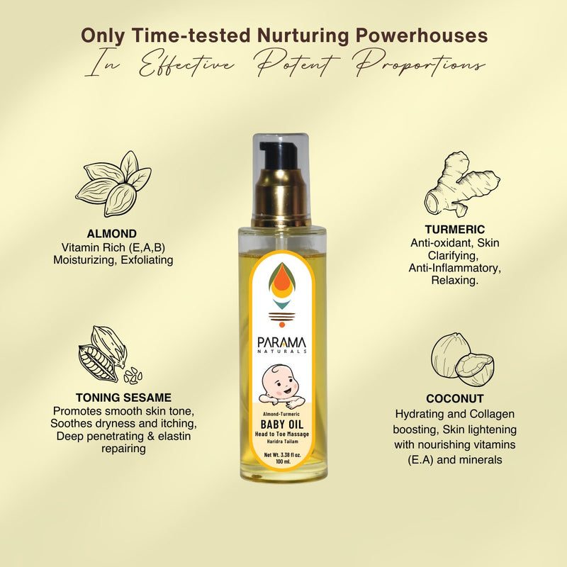 Almond - Turmeric Baby Oil Head to Toe Massage - 100ml | Verified Sustainable Baby Oil on Brown Living™