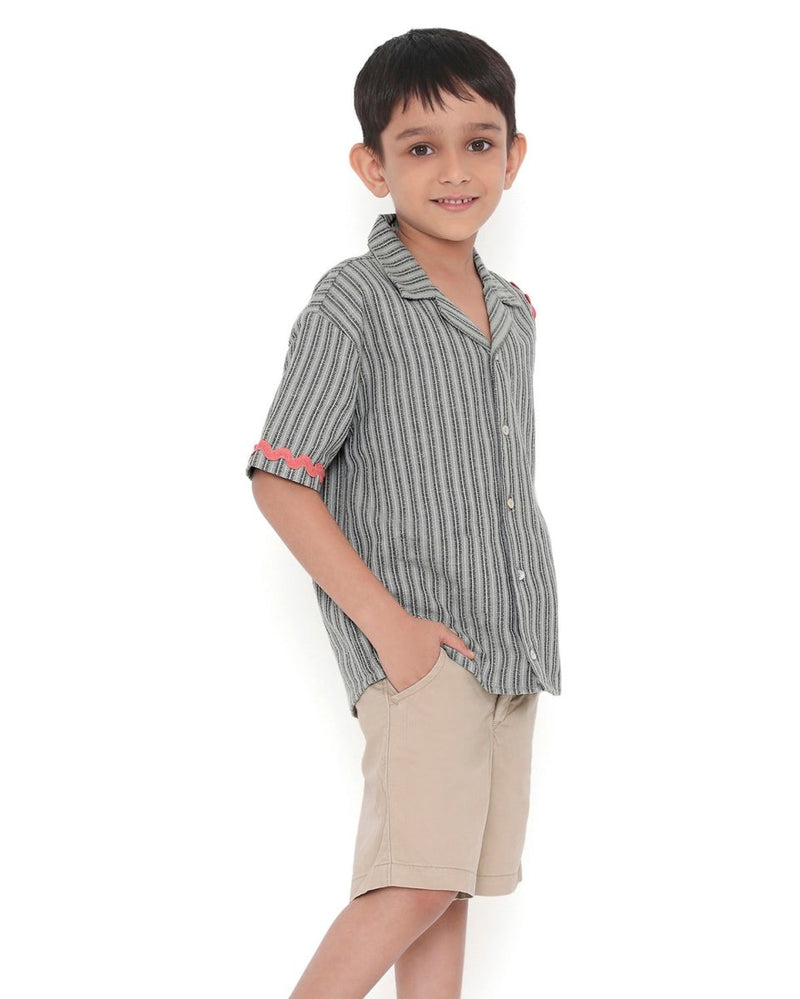 Alouette Jacquard Striped Cotton Shirt with Cuban Collar | Verified Sustainable Kids Shirts on Brown Living™