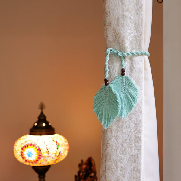 Aqua Macrame Leaf Curtain Ties | Verified Sustainable Curtains on Brown Living™