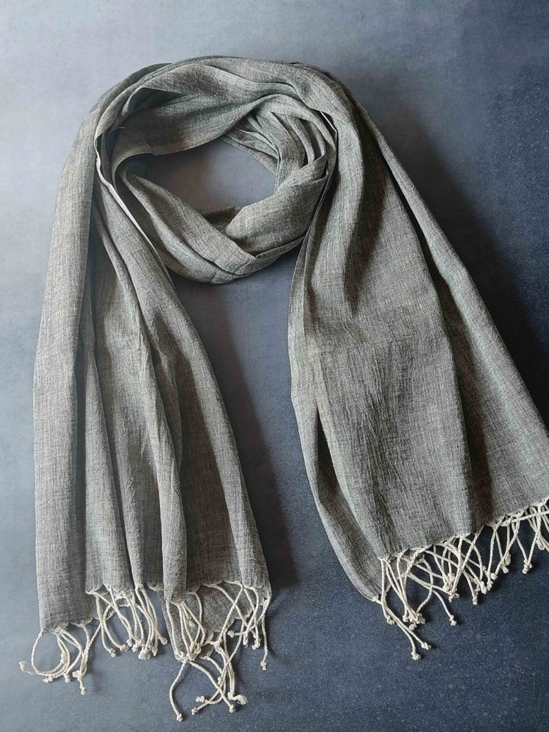 Ashen Hemp Fabric Unisex Stole - Dark Grey | Verified Sustainable Womens Scarf on Brown Living™