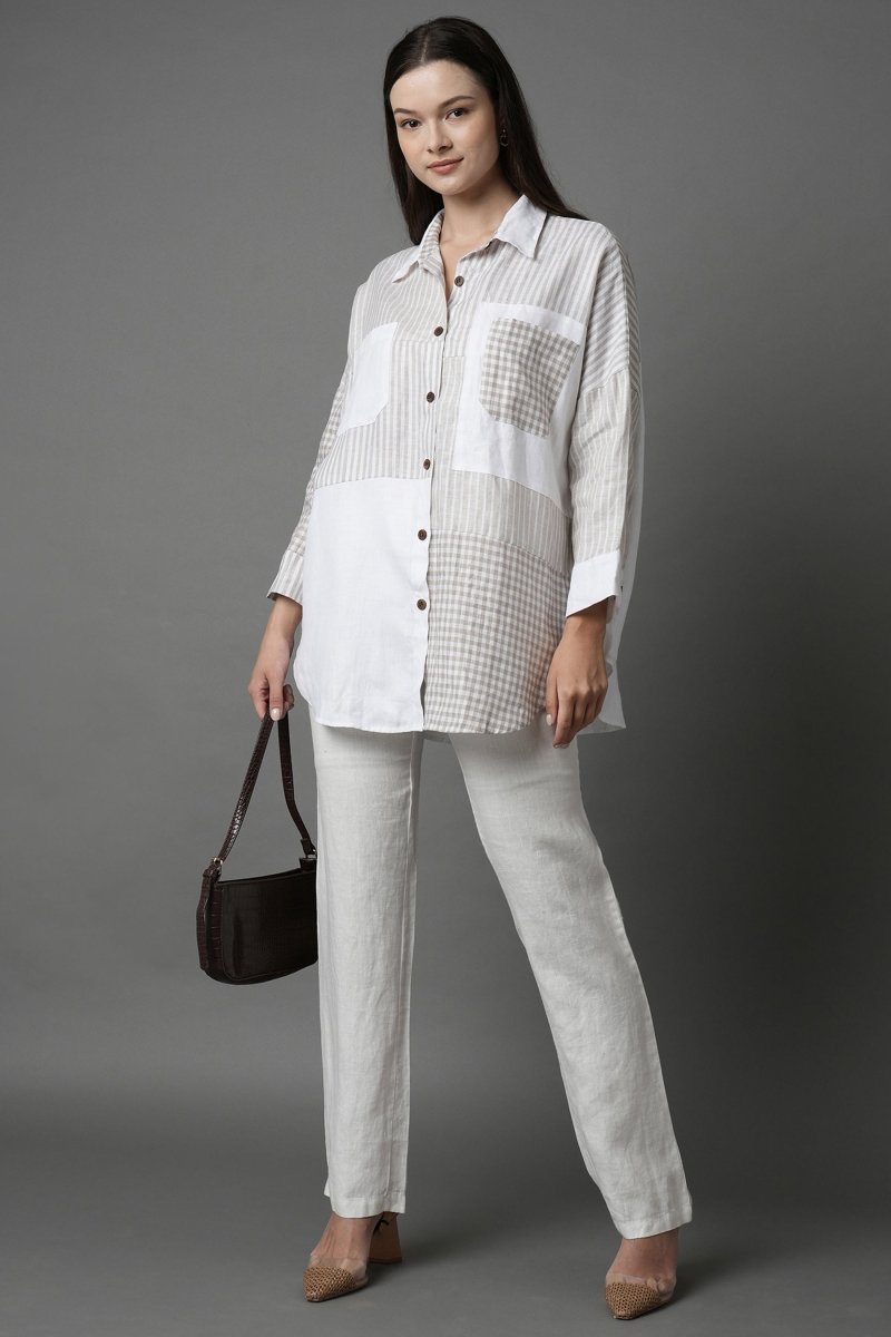 Aurora Shirt - White & Checks - 100% Hemp | Verified Sustainable Womens Shirt on Brown Living™