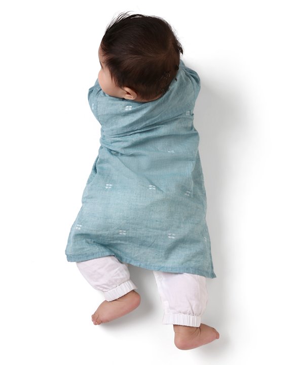 Baadal - Infant Kurta with Attached Pyjama (Onesie) in Jamdani Cotton | Verified Sustainable Kids Ethnic Sets on Brown Living™