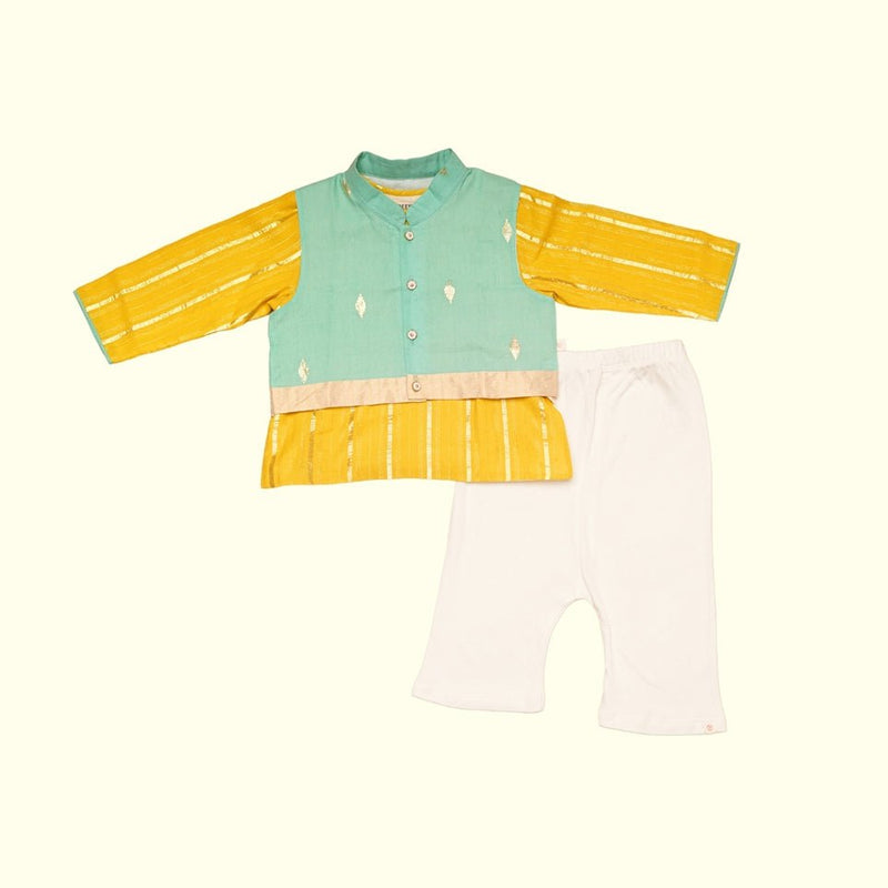 Baby Boy Cotton Kurta, Bundi & Pant Set - Ambar | Verified Sustainable Kids Ethnic Sets on Brown Living™