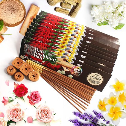 Bah Kushboo Bah - 5 In 1 Combo Pack Sensorial Aromatic Incense Sticks (10 Packs = 400+ Sticks) | Verified Sustainable Pooja Needs on Brown Living™