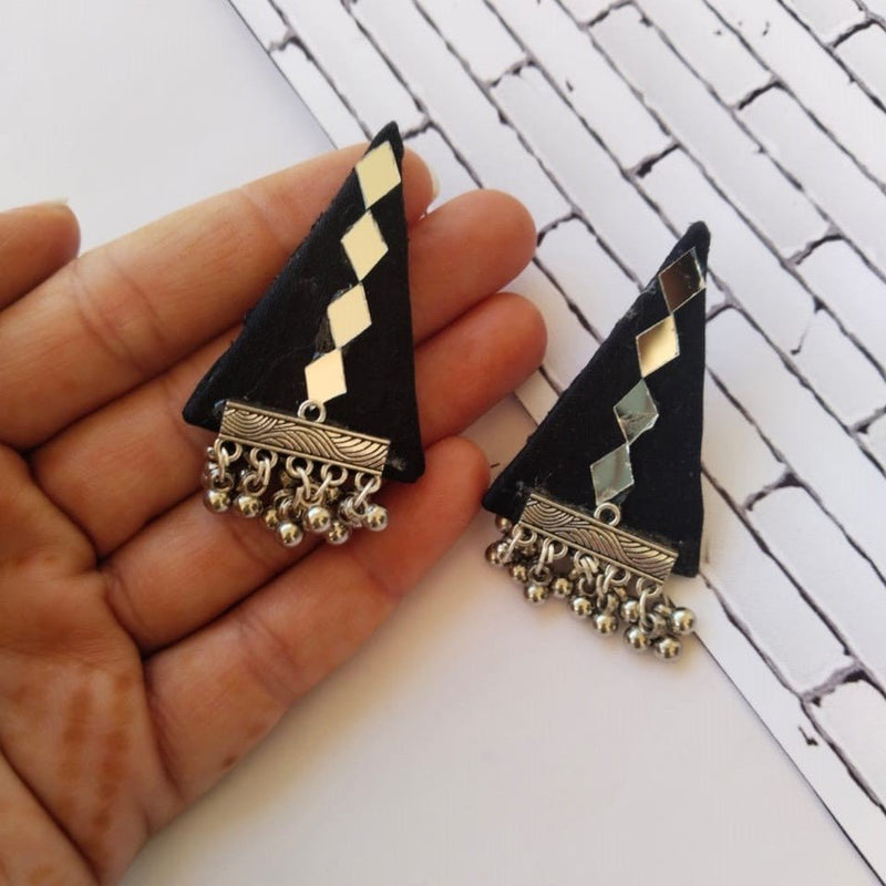 Black And Silver Mirror Triangular Studs Earrings For Women | Verified Sustainable Womens earrings on Brown Living™