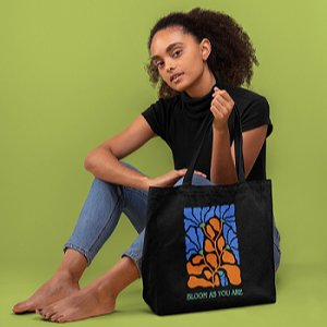 Bloom Black - 100% Cotton Canvas Sustainable Tote Bag with Zip | Verified Sustainable Tote Bag on Brown Living™