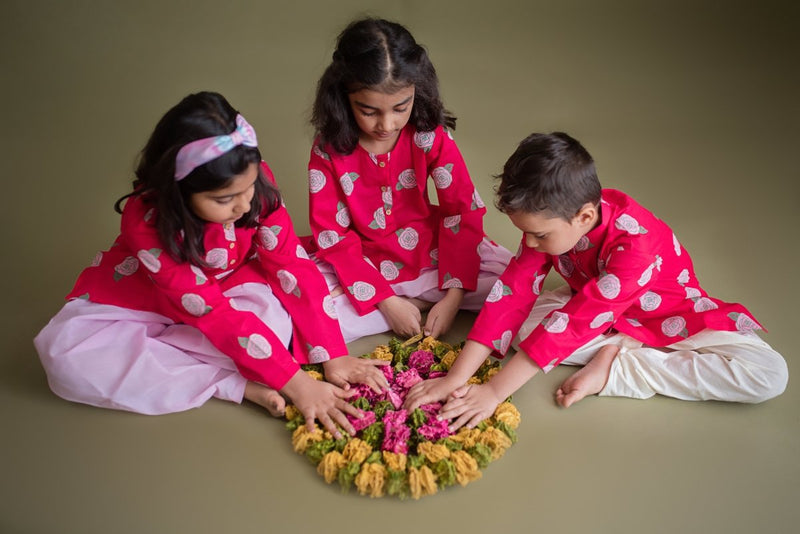 Bloomimg Red - Girls Ethnic Wear | Verified Sustainable Kids Ethnic Sets on Brown Living™