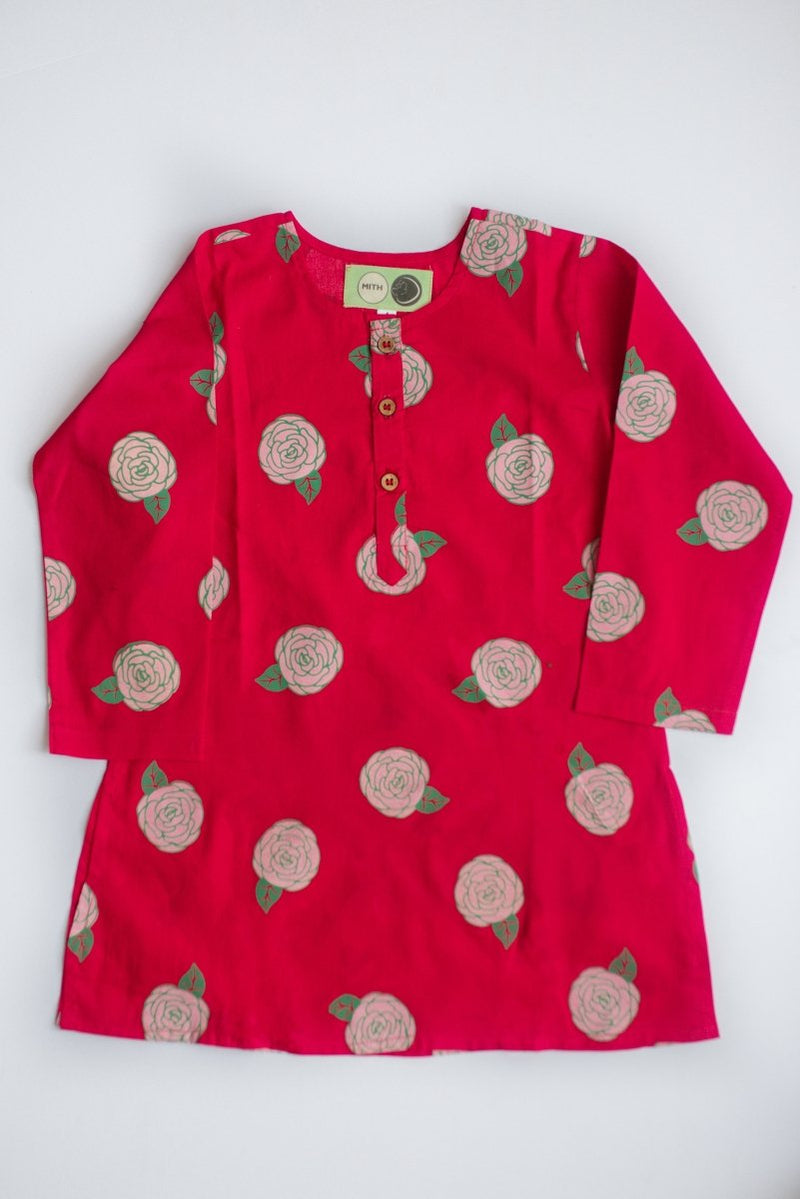 Bloomimg Red - Girls Ethnic Wear | Verified Sustainable Kids Ethnic Sets on Brown Living™