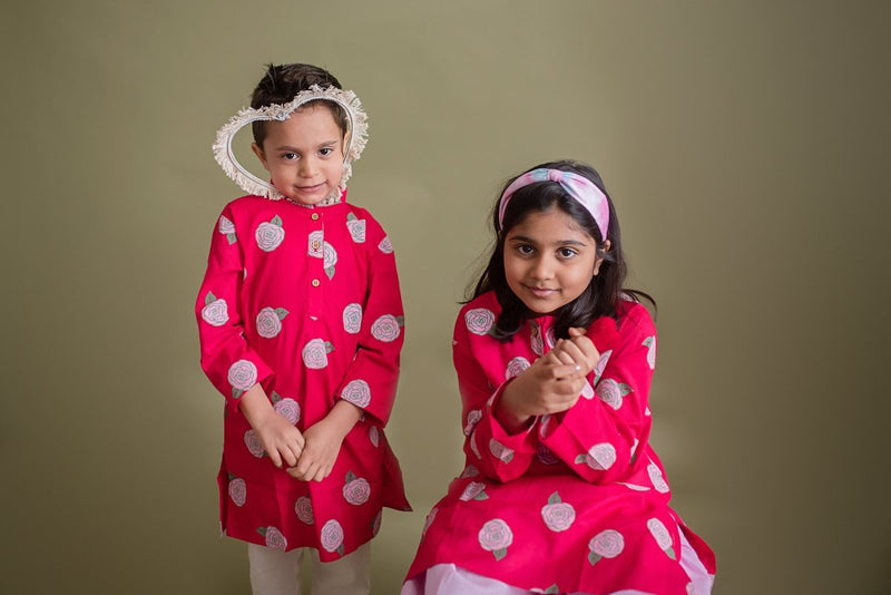 Bloomimg Red - Girls Ethnic Wear | Verified Sustainable Kids Ethnic Sets on Brown Living™