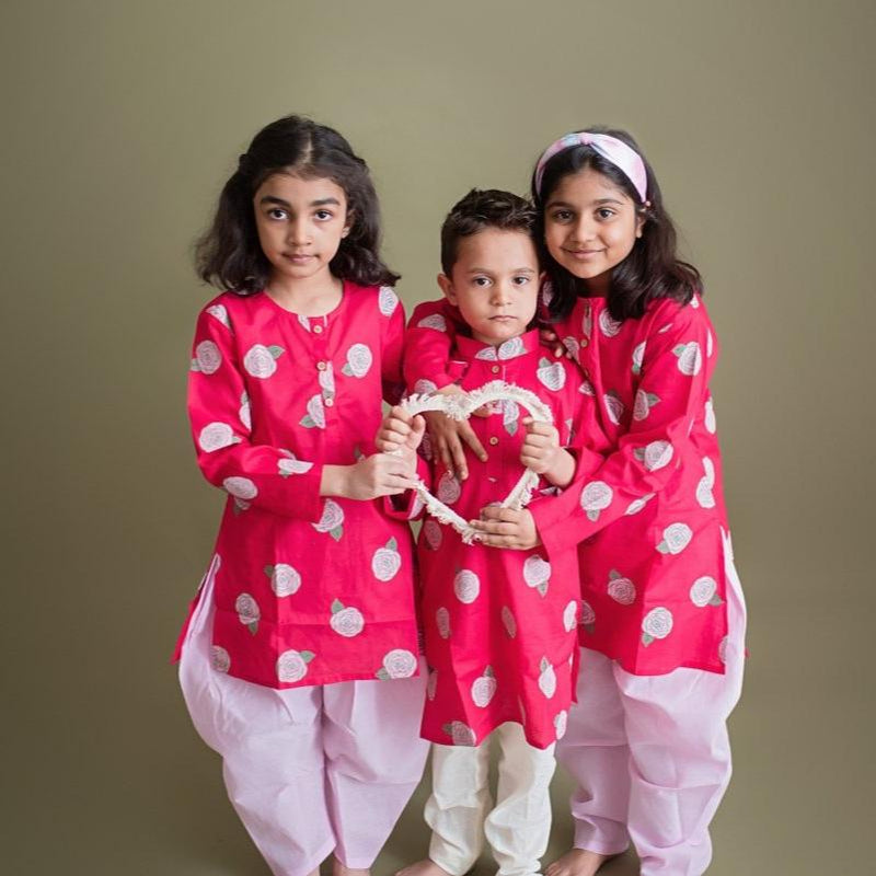 Bloomimg Red - Girls Ethnic Wear | Verified Sustainable Kids Ethnic Sets on Brown Living™