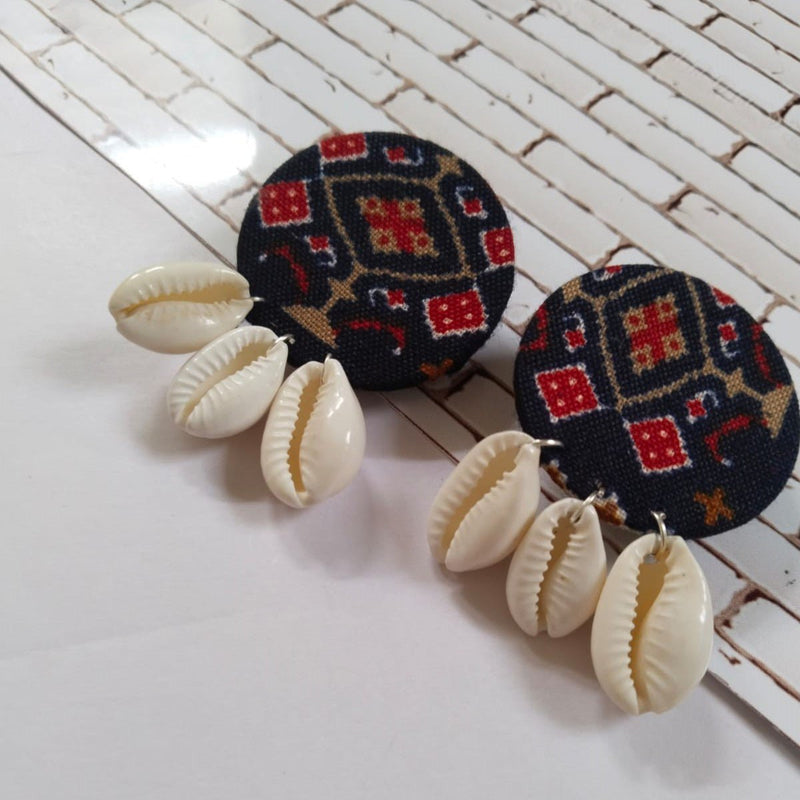 Blue And Red Printed Shells Studs Earrings | Verified Sustainable Womens earrings on Brown Living™