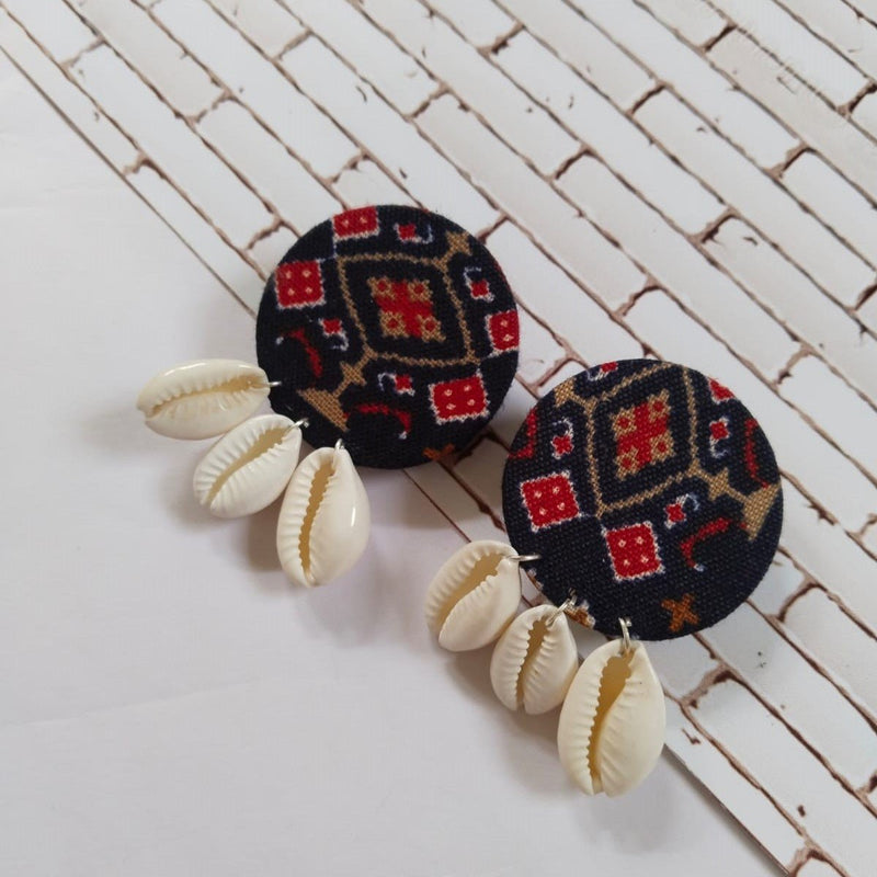 Blue And Red Printed Shells Studs Earrings | Verified Sustainable Womens earrings on Brown Living™