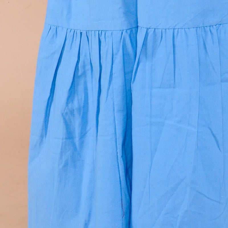 Blue Full Length Handloom Cotton Dress With Frill Detail | Verified Sustainable Womens Dress on Brown Living™