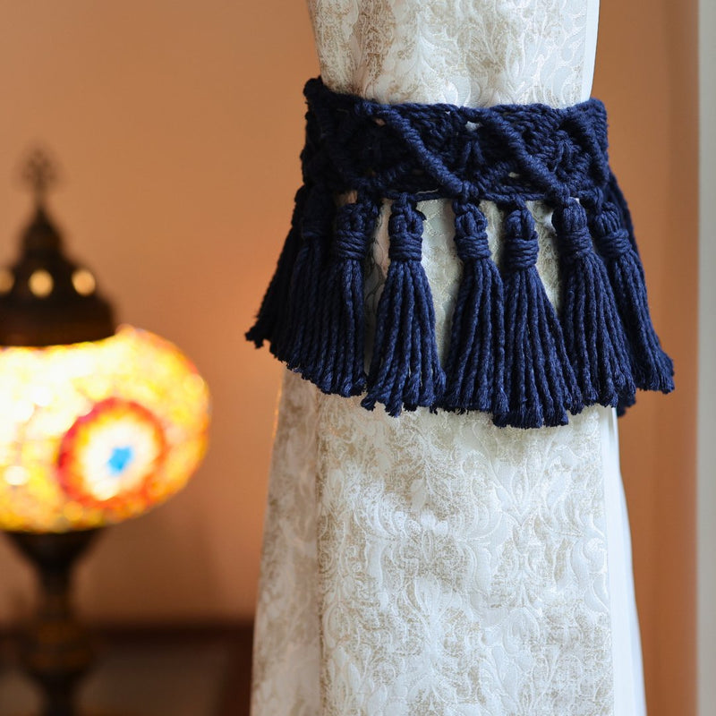 Blue Macrame Tassel Curtain Ties | Verified Sustainable Curtains on Brown Living™