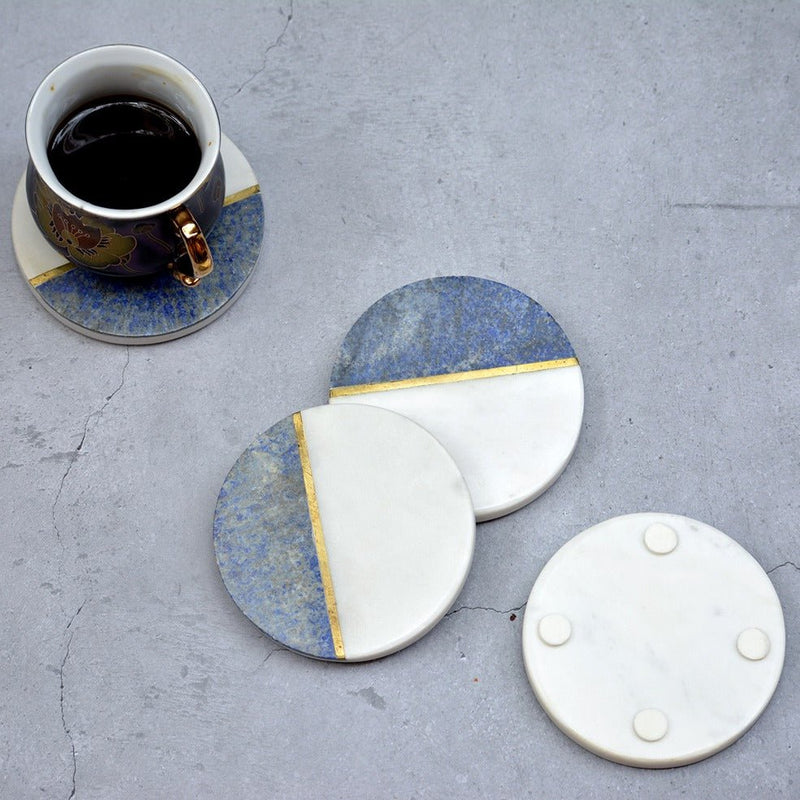 Blue & White Brass Inlay Coasters (Set of 4) | Verified Sustainable Coasters on Brown Living™