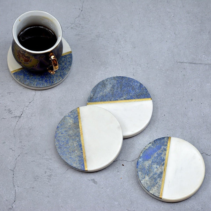 Blue & White Brass Inlay Coasters (Set of 4) | Verified Sustainable Coasters on Brown Living™