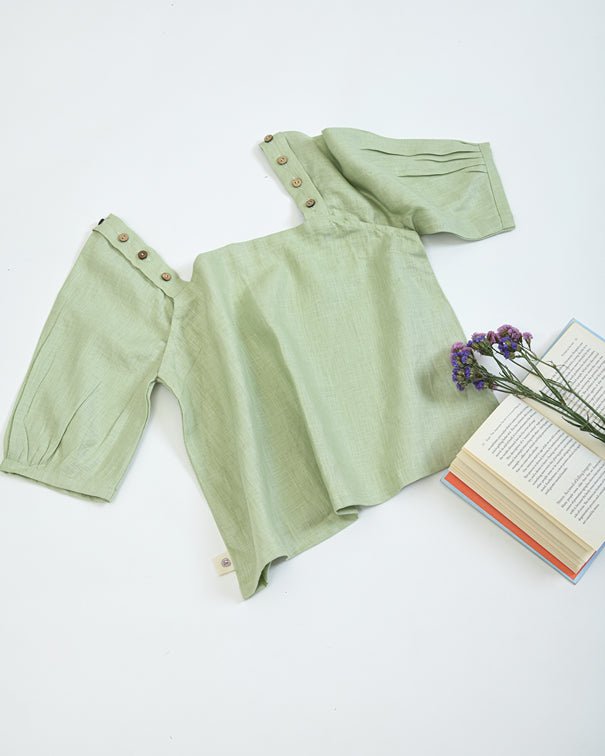 Breathable Hemp Top with Adjustable Sleeves | Pistachio | Verified Sustainable Womens Shirt on Brown Living™