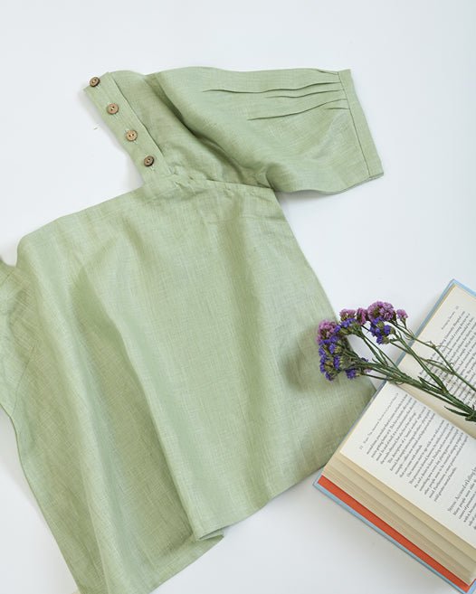 Breathable Hemp Top with Adjustable Sleeves | Pistachio | Verified Sustainable Womens Shirt on Brown Living™