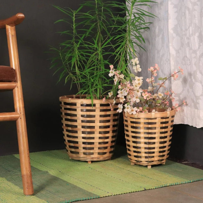 Brown Bamboo Planter Basket - Set of 2 | Verified Sustainable Pots & Planters on Brown Living™