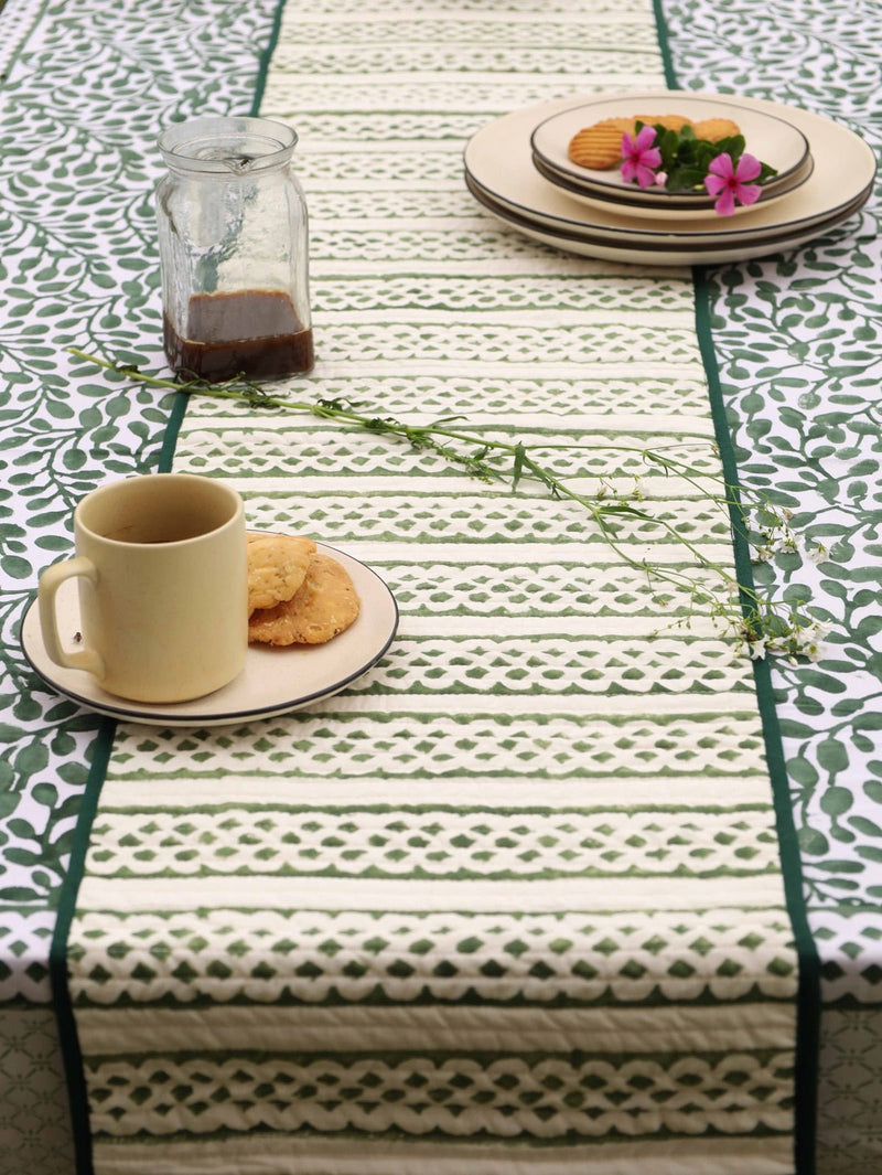 Brown & Green Reversible Organic Cotton Table Runner | Verified Sustainable Table Linens on Brown Living™