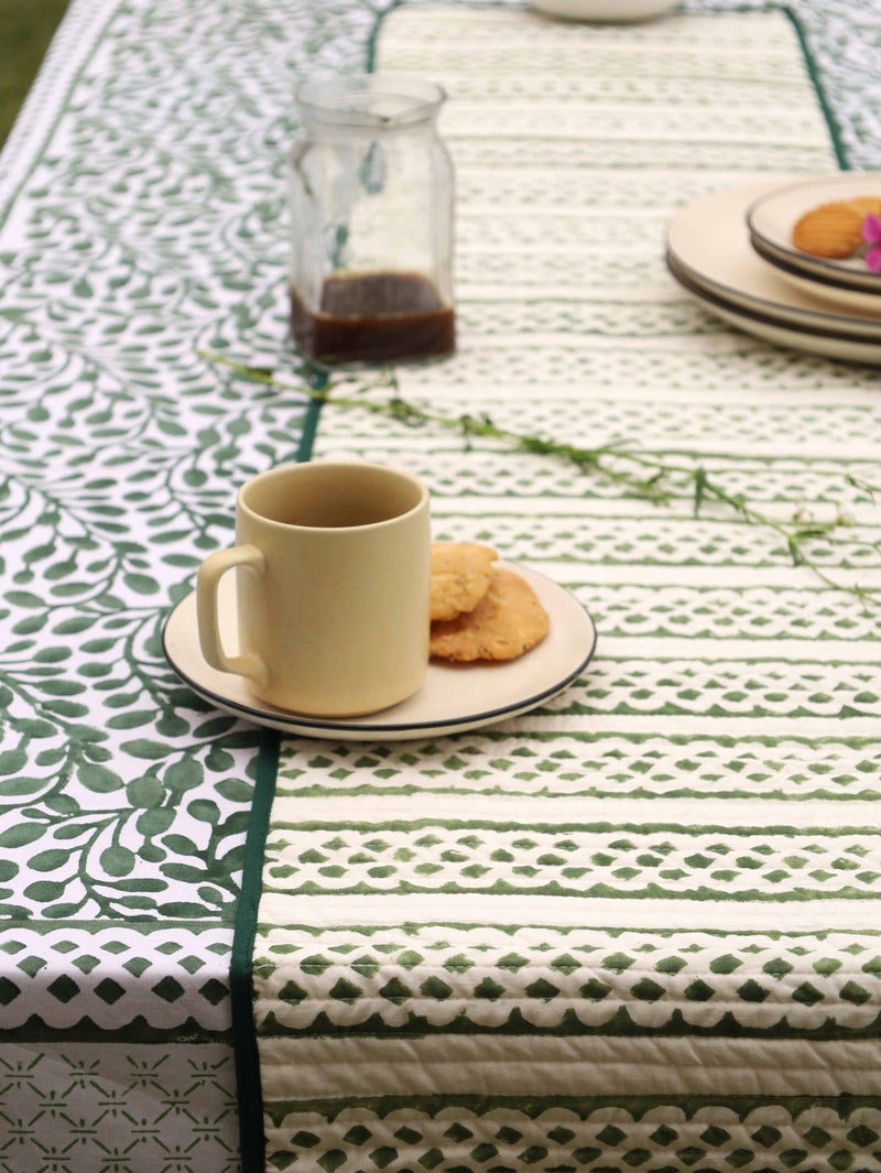 Brown & Green Reversible Organic Cotton Table Runner | Verified Sustainable Table Linens on Brown Living™