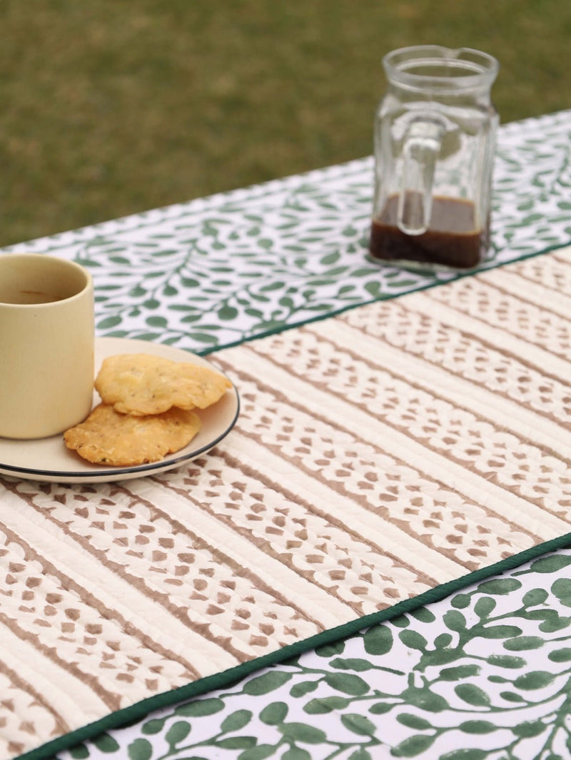 Brown & Green Reversible Organic Cotton Table Runner | Verified Sustainable Table Linens on Brown Living™