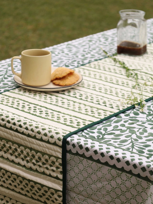 Brown & Green Reversible Organic Cotton Table Runner | Verified Sustainable Table Linens on Brown Living™